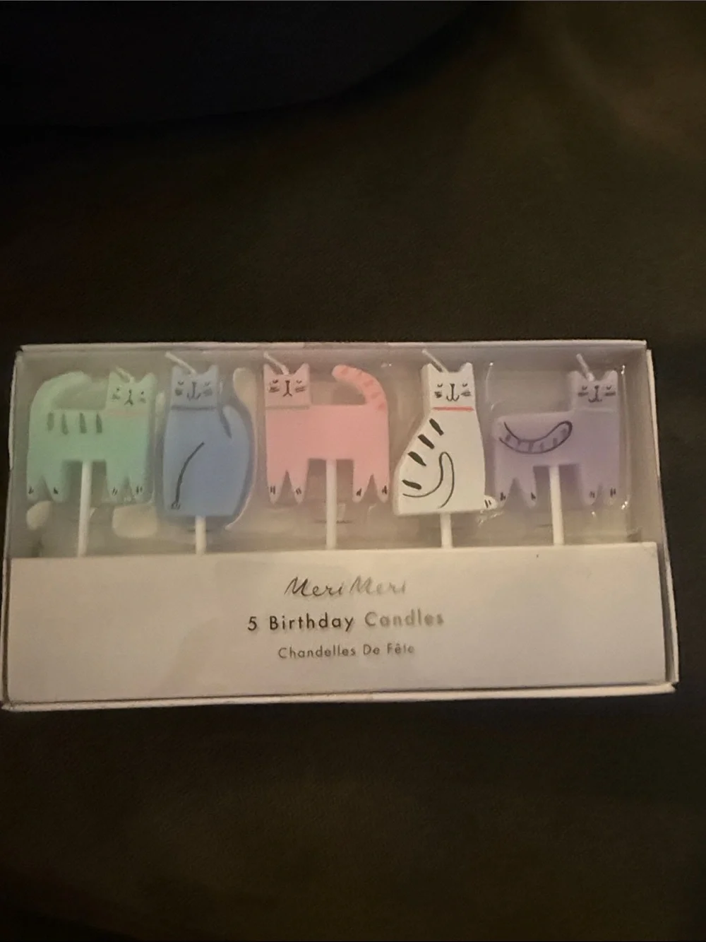 Meri Meri Pastel Cat Birthday Candle Set - Mint Blue Pink White Lavender